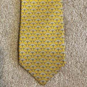 Salvatore Ferragamo Grey Dog Print Yellow Silk Designer Tie